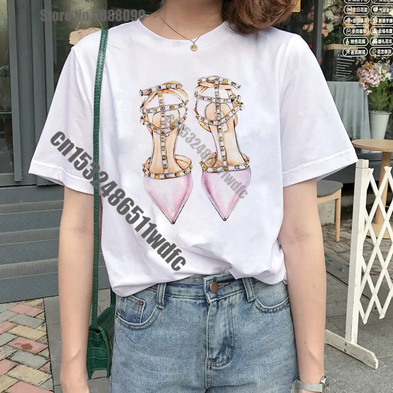 2020 розовая футболка на высоком каблуке Женская Роскошная в Парижском Стиле для