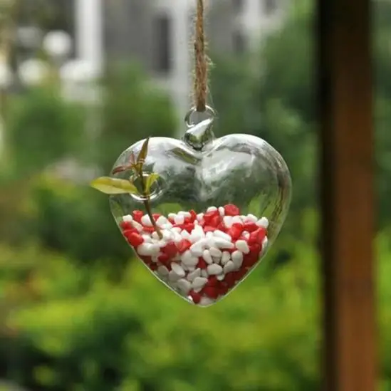 Transparent DIY Flower Heart Shape Glass Wedding Pot Decor Bottle 10 X 11cm Container Vase Clear Hanging Table | Дом и сад