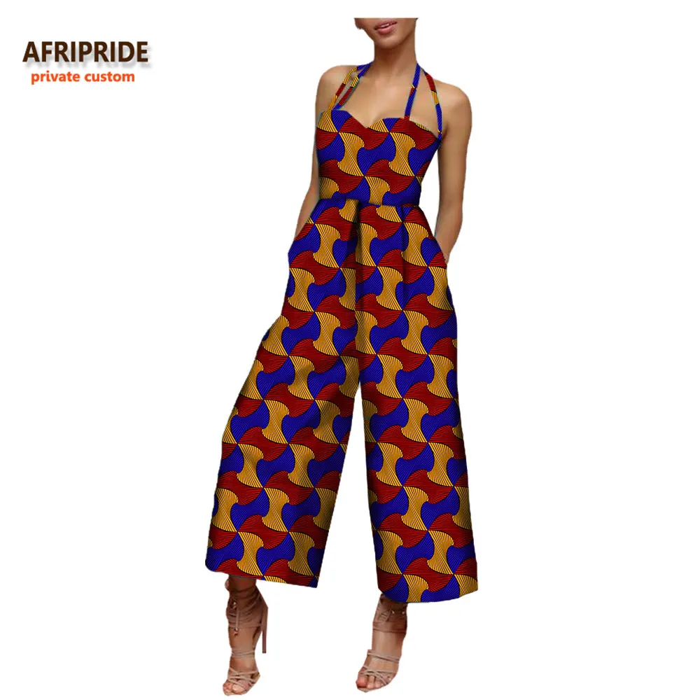 Африканская одежда, женский комбинезон, AFRIPRIDE, без рукавов, через шею, длина по щиколотку, широкие ноги, Повседневный хлопковый комбинезон для женщин A722908 - Цвет: 543
