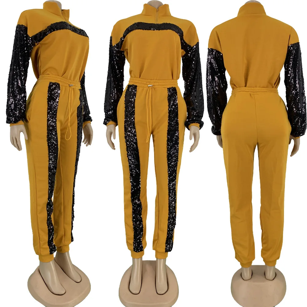Комплект из 2 предметов женский комбинезон элегантный топ с блестками и штаны