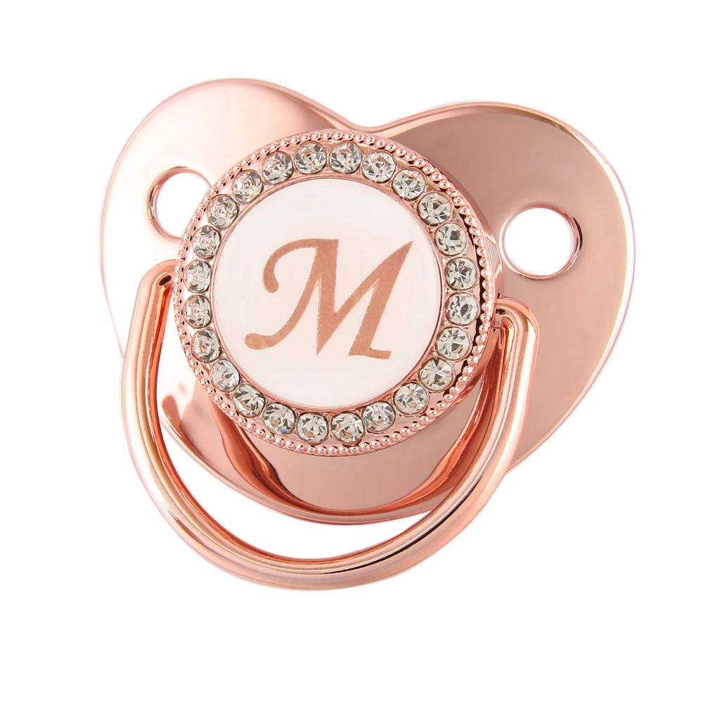 

Name Initial Letters Silicone Newborn Kids Baby Orthodontic Dummy Pacifier Rose Gold Teat Nipple Soother Baby Pacifier