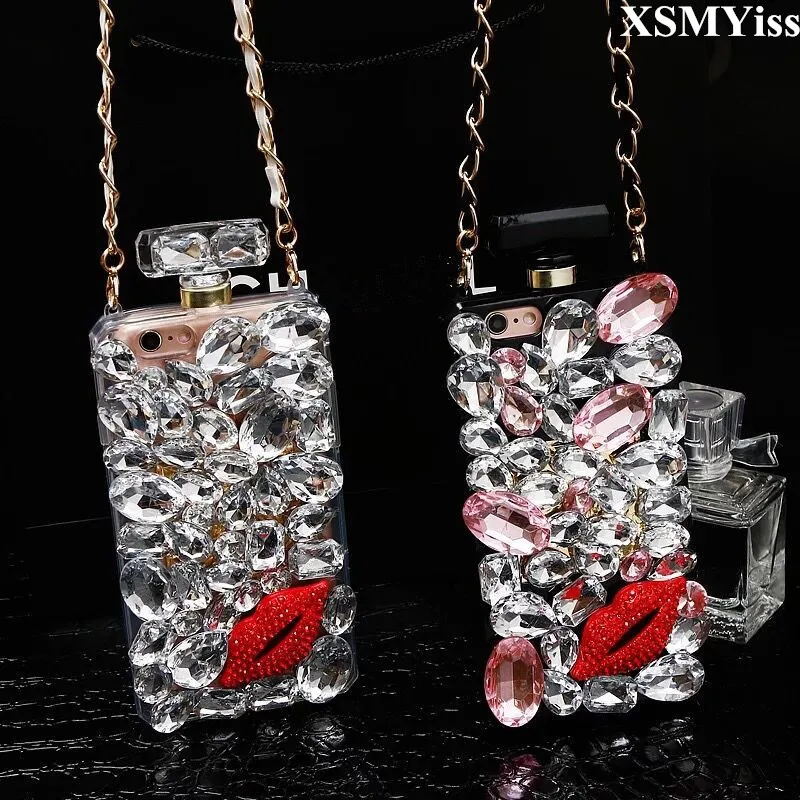 С украшением в виде кристаллов флакон духов с бриллиантами чехол для iphone XS Max XR X 8 7