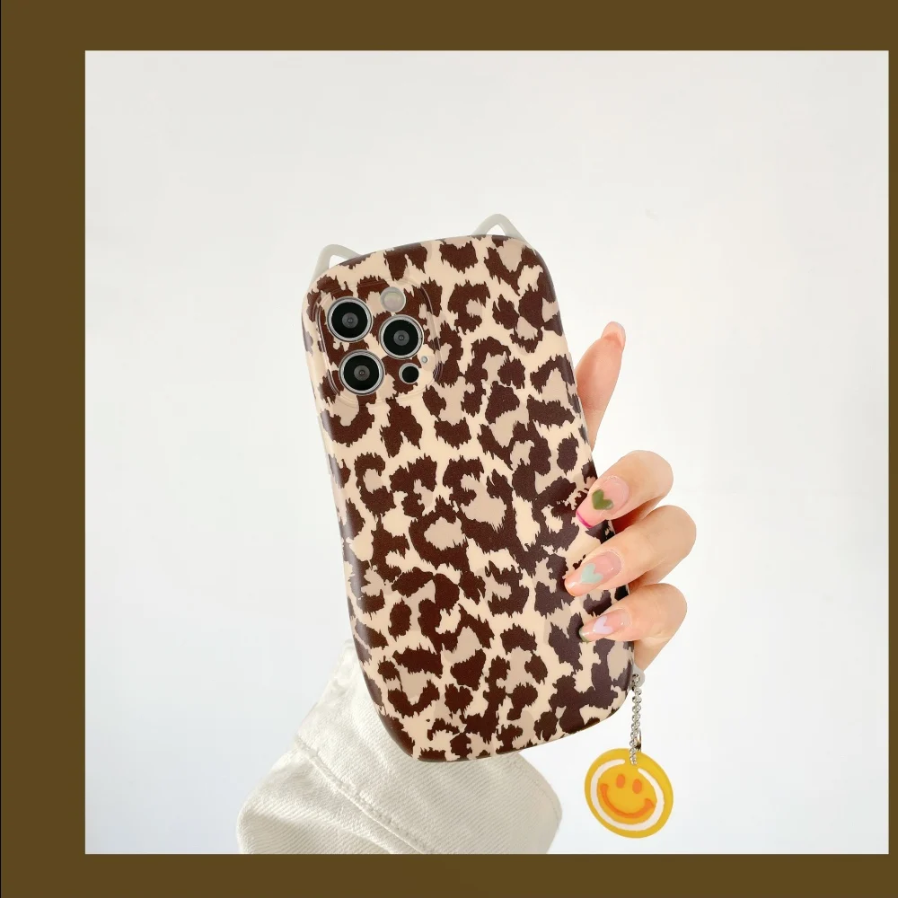 

sumkeymi 3D Cute ear INS Leopard Soft Silicone phone Case For iphone 13 pro Max 12 11 pro Max 7 8 Puls X XR XS protection cover