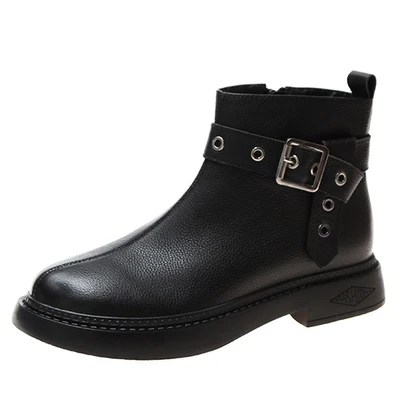Top coat cowhide and suede booties zipper leather Martin boots for women's chic new British winter | Обувь