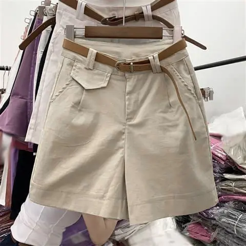 

2021 New Summer Women Elastic High Waist Wide Leg Solid Shorts Fashion Korean Slim Casual Loose Straight Shorts Plus Size Z104