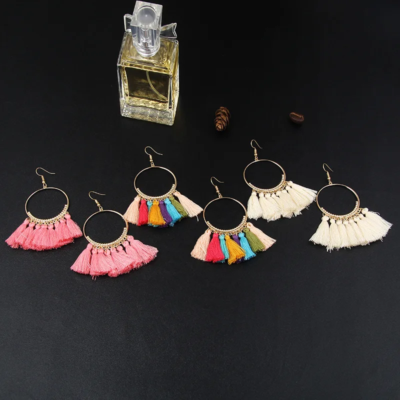 

1 Pair Women Bohemian Creative Long Tassel Dangle Earrings For Girl Colored Big Hoops Earring Fashion Jewelry