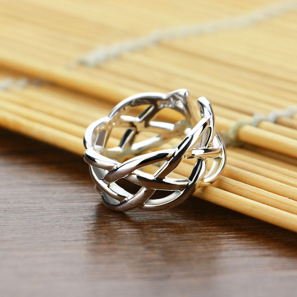 Новинка искусственное серебро простой стиль сетчатый дизайн широкое кольцо