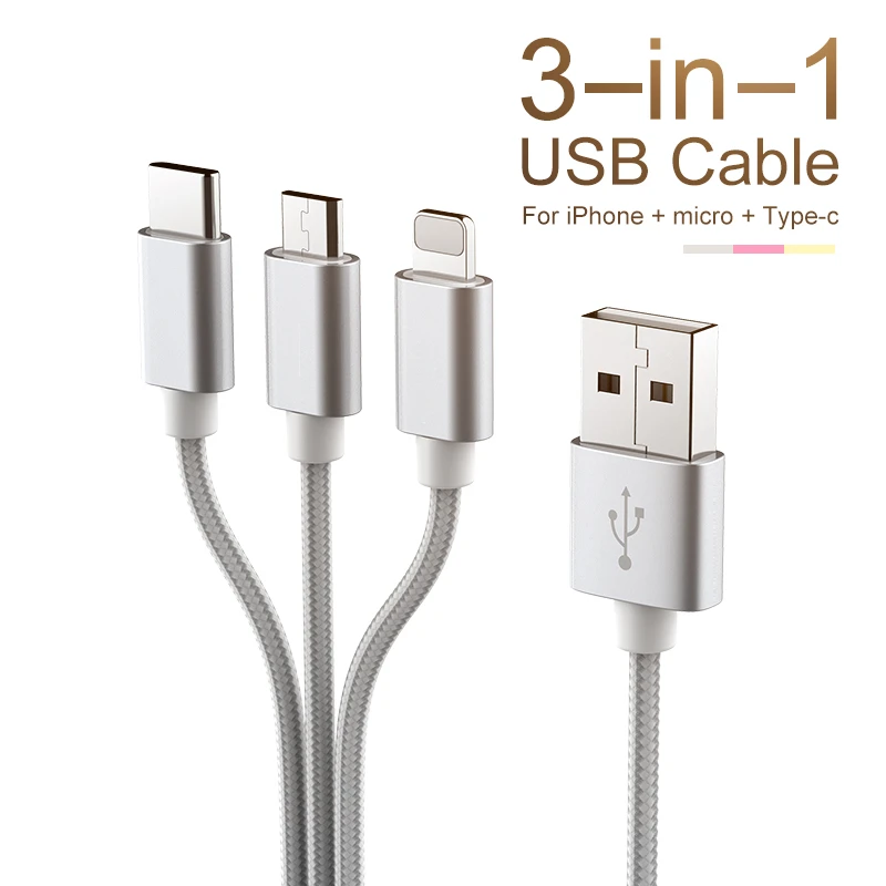 3 в 1 USB кабель для samsung Xiaomi кабель для быстрой зарядки для Android Micro usb type C type-c 3 в 1 Кабели для мобильных телефонов шнур для зарядки