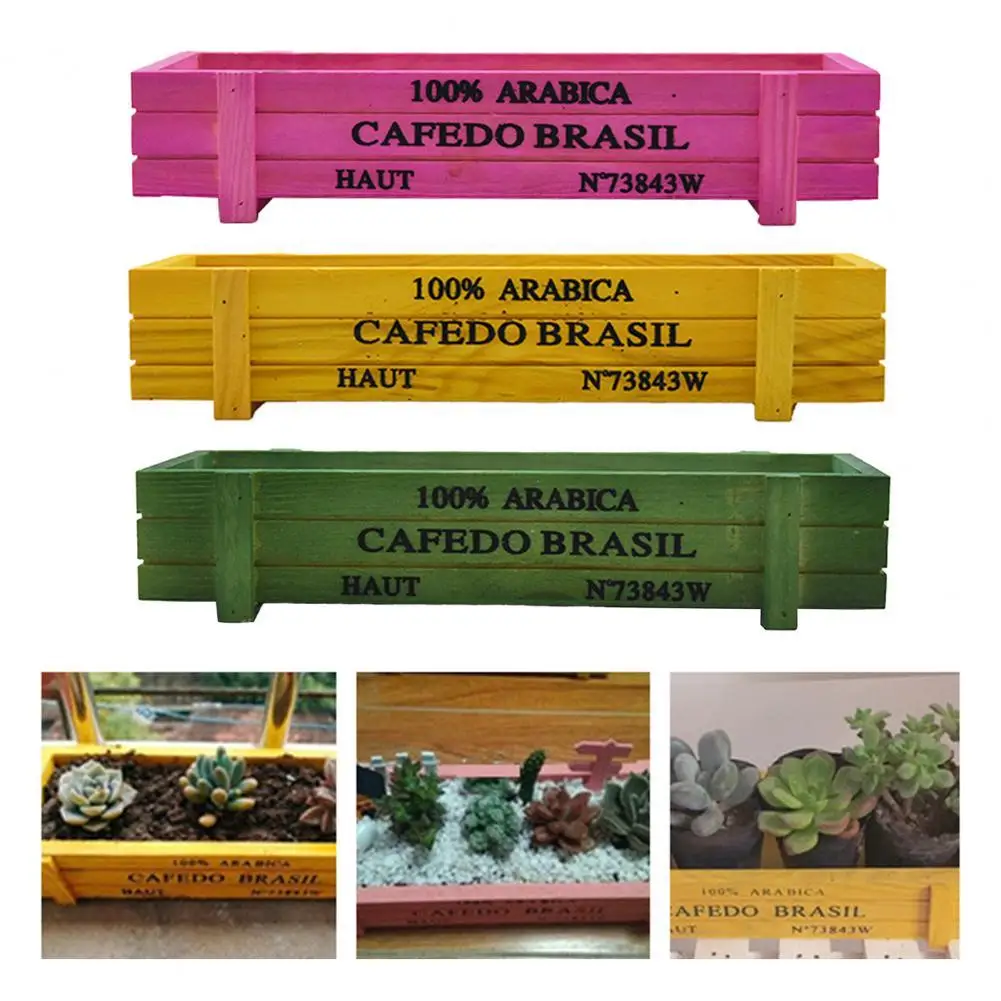 

Durable Rectangular Rustic Wood Succulent Eco-friendly Planter Pot Flower Arrangement Window Box for Table
