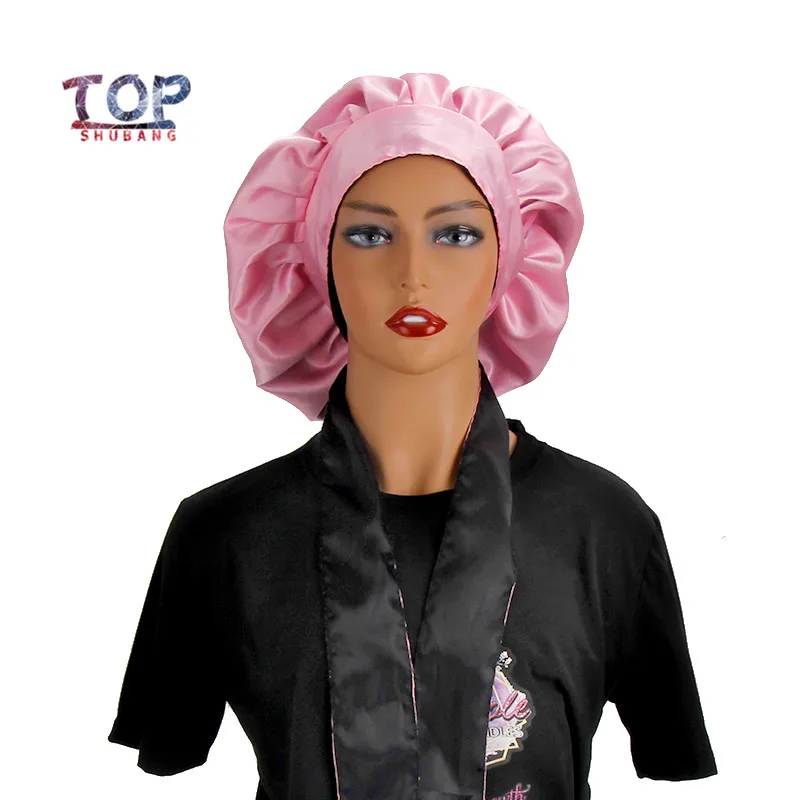 Customized Logo  Double Color Satin Bonnet With Long Wide Edge Control Wrap Satin Head Band