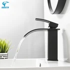 Матовый черный смеситель для раковины Bakicth, однорычажный кран для ванной комнаты, водопад, латунные краны для ванной комнаты