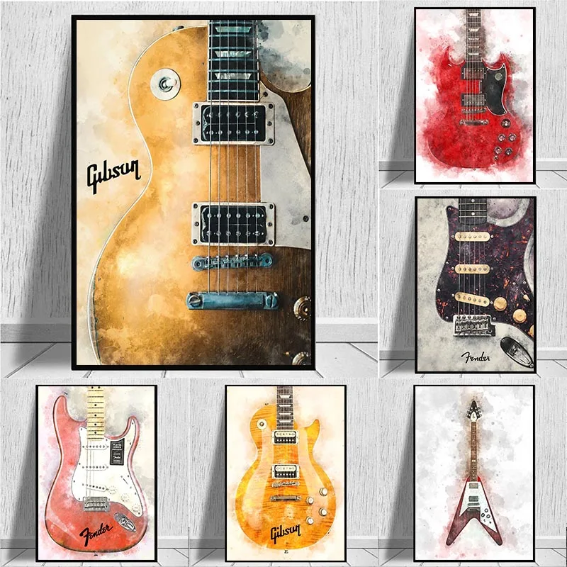 

Vintage Rock Music Guitar Canvas Paintings Modern Wall Art Posters and Pictures Printed Decorative Bedroom Home Frameless