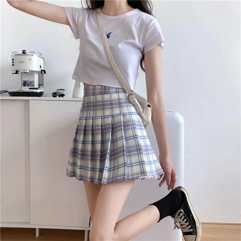 

5XL Plus size Plaid skirt female spring New high waist slim pleated skirt A-line skirt pencil skirt womens 2021