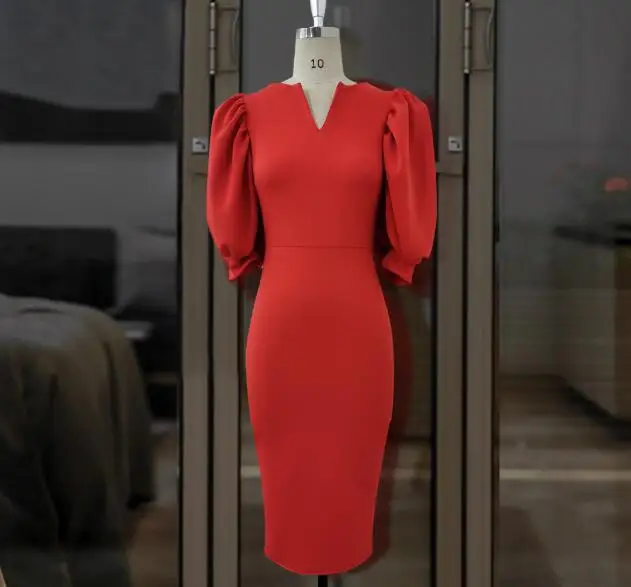 

Cultiseed Women V neck Puff Sleeve Party Dress Female New Fashion Half Sleeve Slim Hip Dress Ladies OL Elegant Office Work Dress