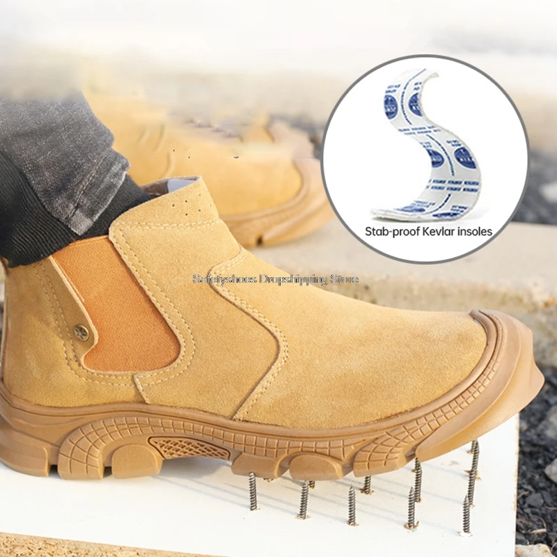 

2021 new slip-on work safety boots men ankle boots welder anti-smash anti-scald rubber construction work shoes male safeti boots