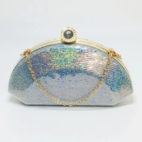 sequined party handbags mixed color shoulder chain day clutch half moon design wedding bridal evening bags