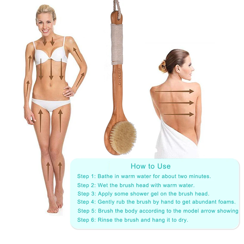 

Wooden Long Handle Bath Brushes Natural Bristle Fiber Bath Brush Exfoliating Blood Circulation Body Shower Brush D30