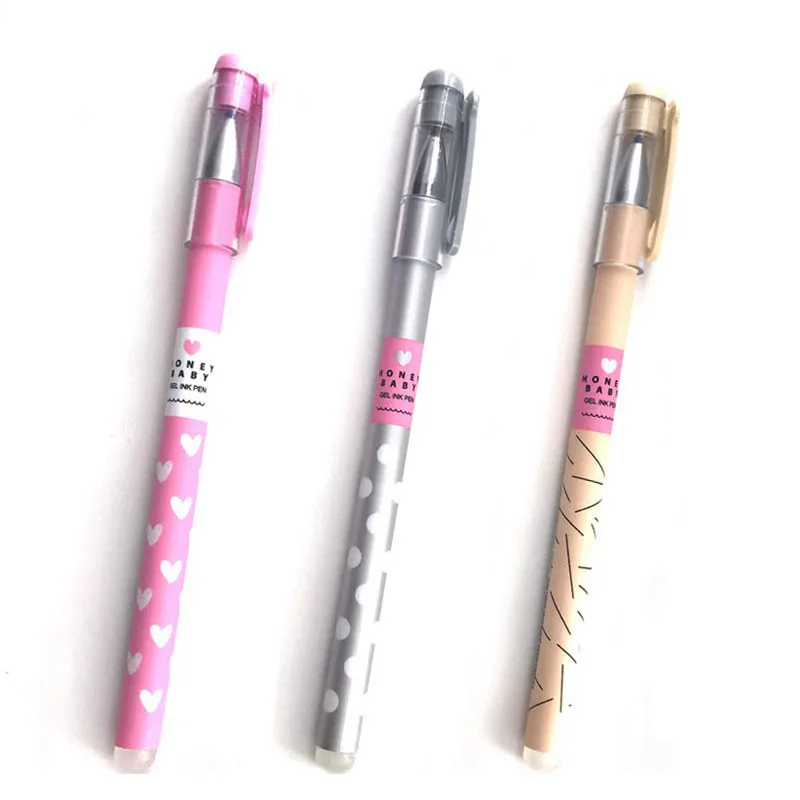 

3 Pcs/ Set Heart Dots Erasable Pen Blue / Black Ink Ballpoint Pen 0.38mm For School Office Writing Supply Kids Stationery
