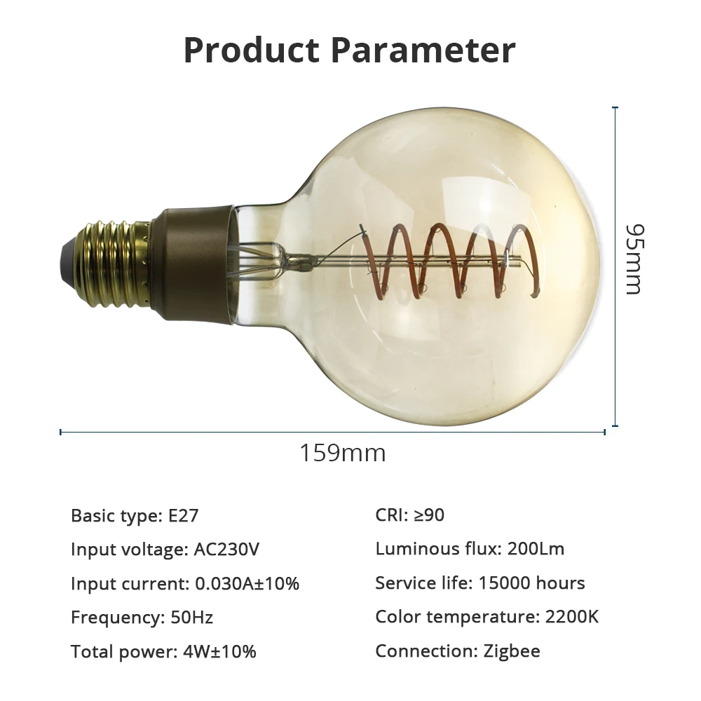 Светодиодная лампа накаливания Zemismart Zigbee E27 в стиле ретро Smartthings с управлением