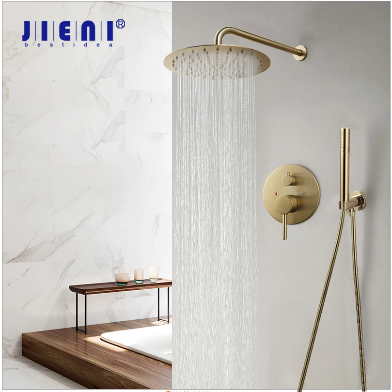 JIENI набор золотистого 10 дюймового смесителя для душа с круглой насадкой