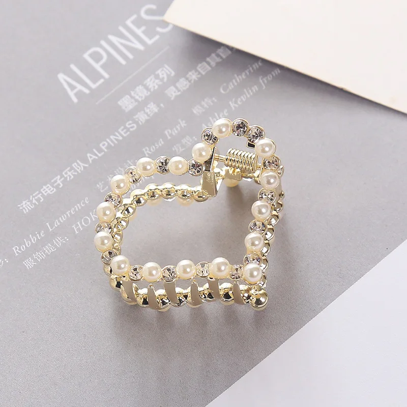5 1Pc Geometric Pearl Hair Clip Crab Claw For Women Girls Hollw Full Rhinestone Metal Hair Claws Heart Fashion Hair Accessorie - Цвет: 5