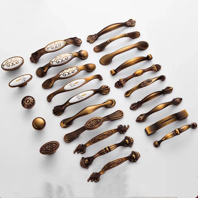 Желтые бронзовые дверные ручки благородные антикварные выдвижные винтажные для