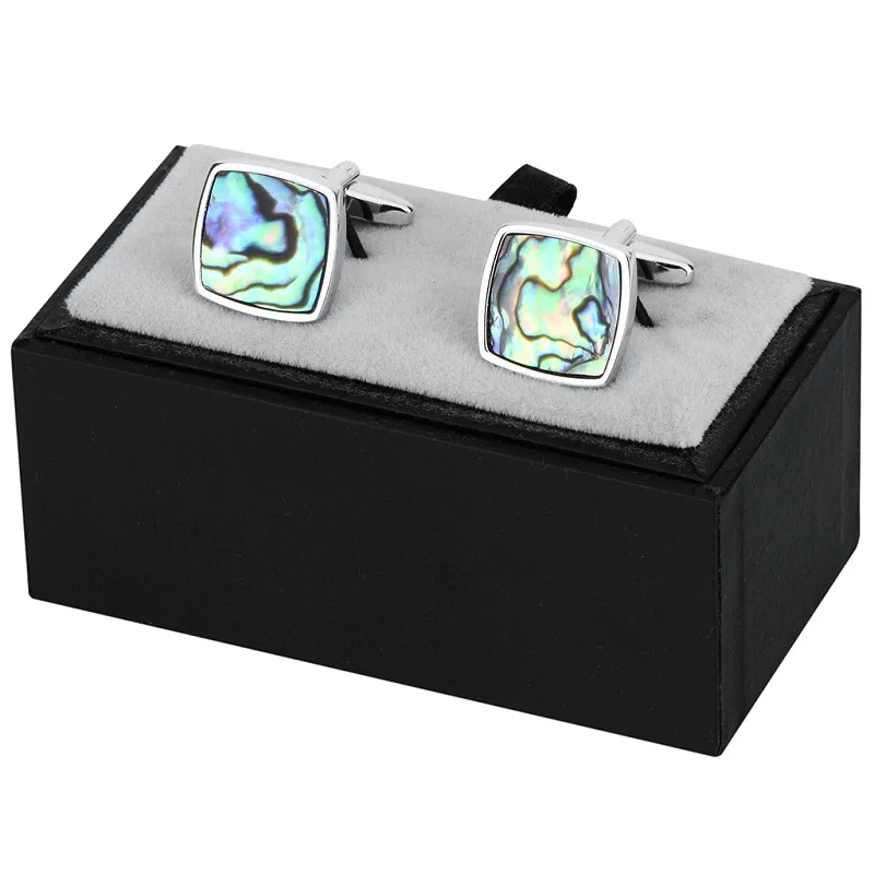 Cufflinks with box B SAVOYSHI Роскошные разноцветная ракушка камень запонки для мужчин рубашка манжеты высокого качества Квадратные Костюмные запонки звенья свадебный подарок Gemelos - Окраска металла: Cufflinks with box B