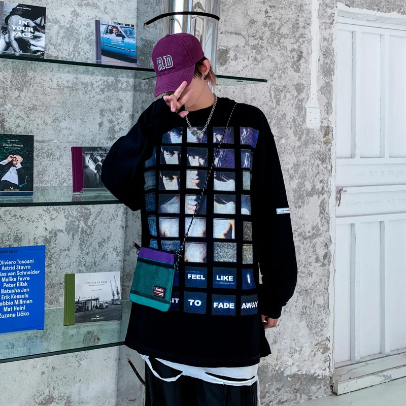 

Hip Hop Streetwear Oversize Long Sleeve T Shirt Graffiti Painting Tshirt 2021 Men Harajuku Cotton Rock Gothic T-Shirt Tops WY305