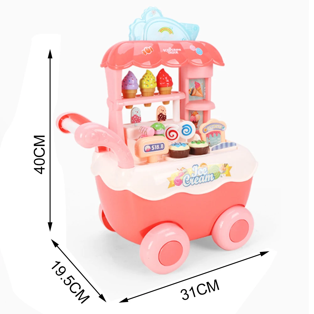 

Children Ice Cream Candy Sticker Trolley Toy Pretend Ice Cream Trolley Game Toys Simulation Plays Safety Gifts For Kids