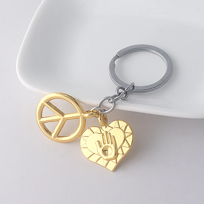 

Anime JOJOS Bizarre Adventure Keychain Love Palm Pendant Keyring Kujo Jotaro Cosplay Gold Chain Women Men Gift Jewelry