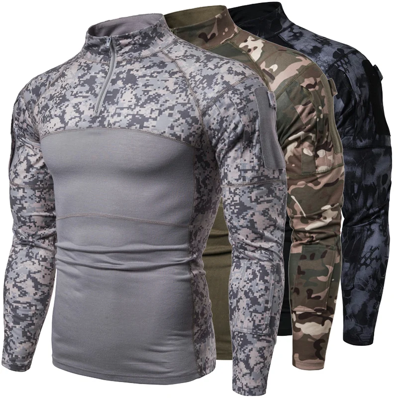 

New Mens Camouflage Military Long Sleeve Tee Assault Long Sleeve Tight T Shirt Tops