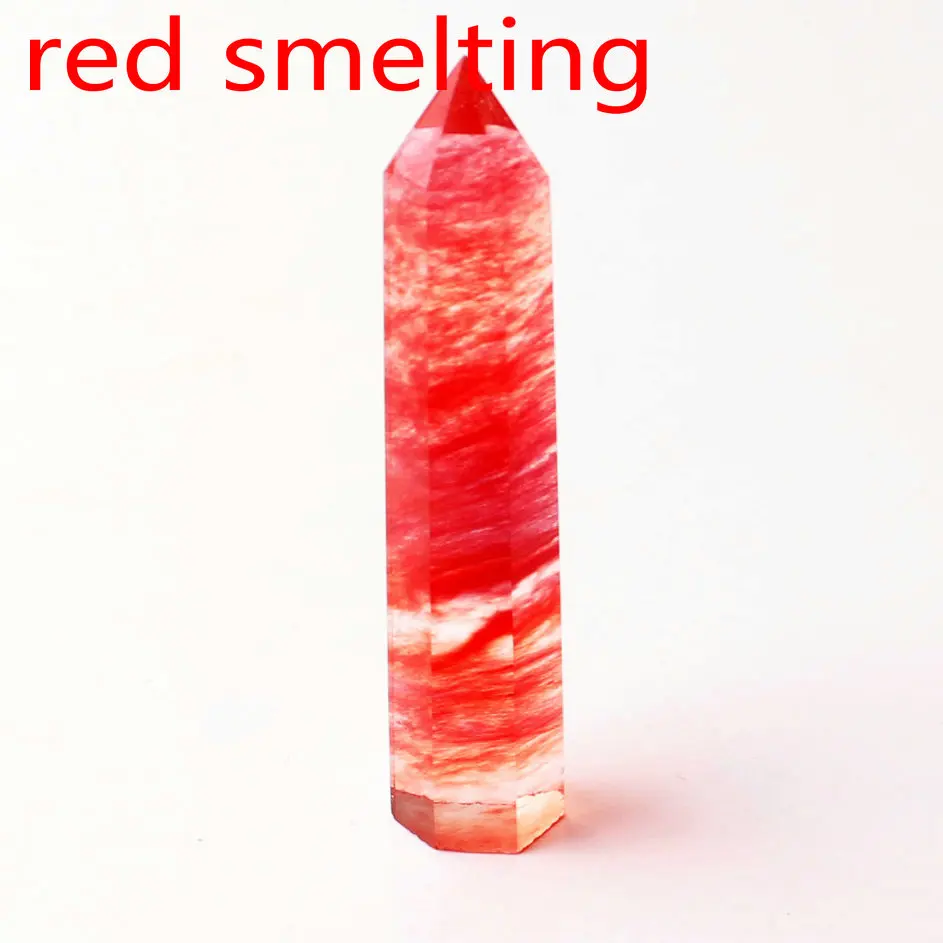 red smelting Кристалл обелиск точка палочка ювелирные изделия Красочные Флюорит розовый кварц исцеление чакры в рейки декоративная статуэтка Фигурное ожерелье подарок - Цвет: red smelting