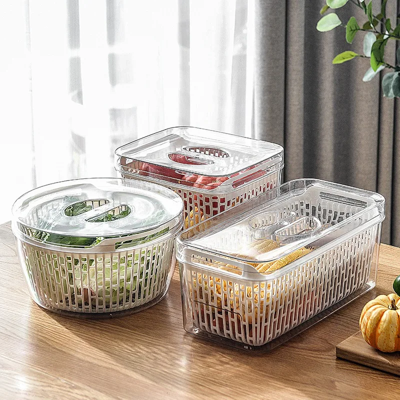 

Kitchen Plastic Storage Box Fruit Fresh-Keeping Box Refrigerator Mesh Sieve Storage Organizer Basket