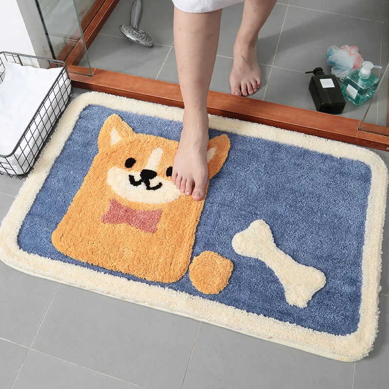 

Frog and Bear Flocking Bath Mat Home Decoration Door Mat Non-slip Absorbent Bathroom Doormat Super Soft Fiber Bath Rug