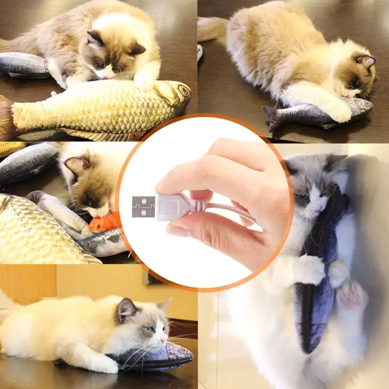 

3D Electric Fish Shape Catnip Cat Toy USB Charging Realistic Plush Wagging Fish Stuffed Pillow Doll Interactive Gifts