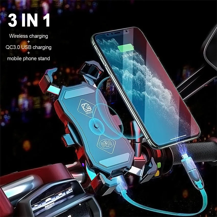 15w wireless charger motorcycle phone holder qc3 0 usb charging phone bracket 360 rotation mtb bike mount for iphone xiaomi free global shipping