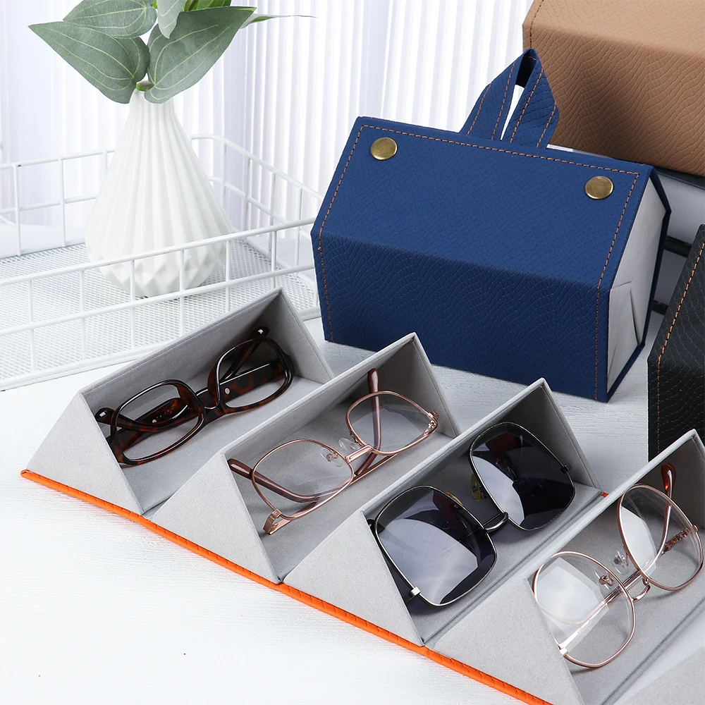 

Portable Glasses Organizer 2/3/4/5/6 Multi-slot Eyeglasses Storage Display Travel Folding Sunglasses PU Leather Case Hot Sales