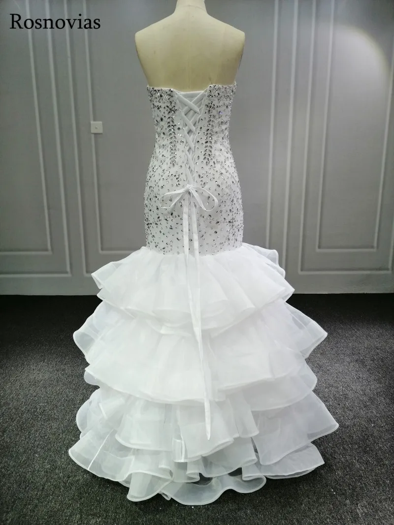 Luxury Mermaid Wedding Dresses 2020 Strapless Lace Up Back Sweep Train Beaded Crystal Plus Size Bridal Gowns Robe De Mariée | Свадьбы и