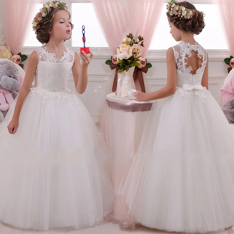 

PLBBFZ Summer White Kids Clothes First Bridesmaid Girls Dress Children Pageant Party Wedding Princess Dress 10 12 Years Vestidos