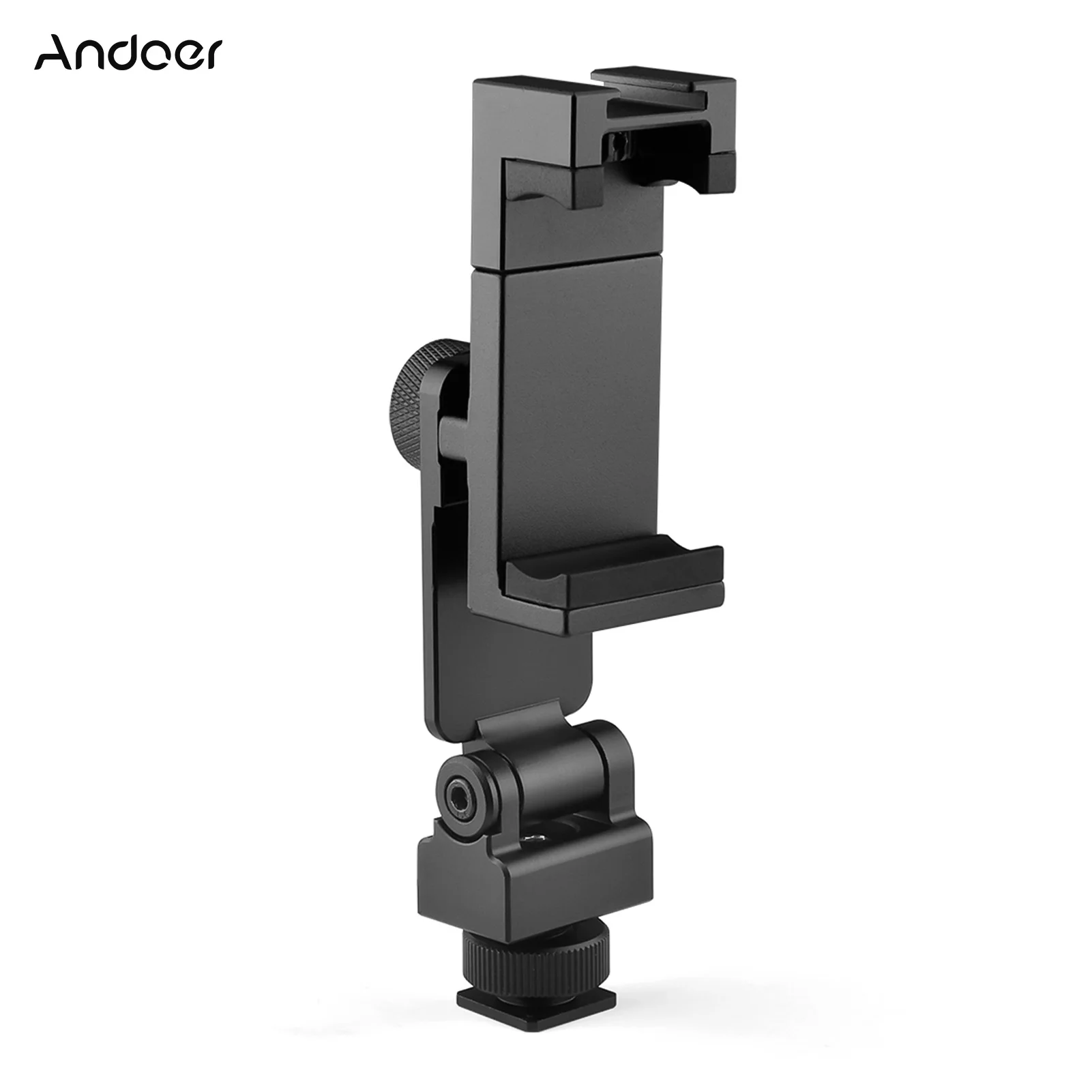

Andoer Cold Shoe Phone Clamp Holder Stand 360° Horizontal Rotation 180° Flip for Smartphone Video Microphone LED Light Mounting