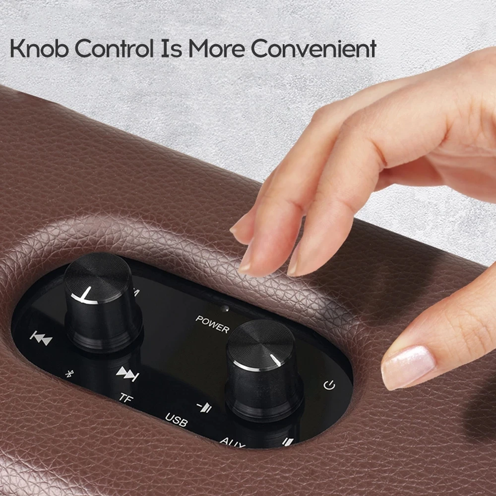 Портативная ретро деревянная Bluetooth колонка D30 с мощным басом, высокой громкостью, кожаной ручкой и поддержкой аудио на TF-карте, U-диске, AUX для музыки.
