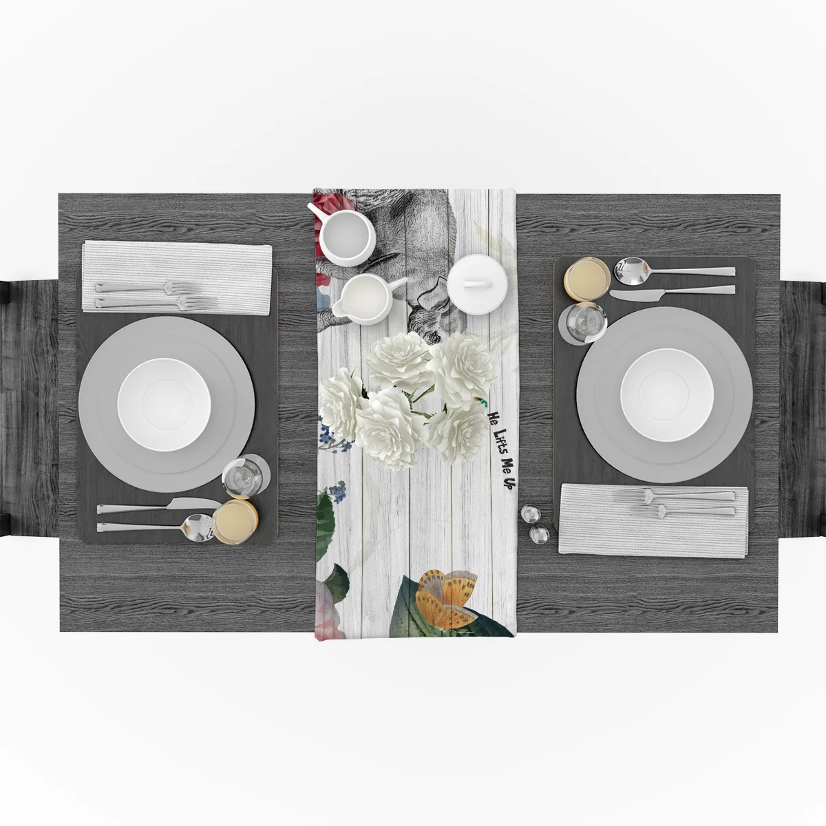 Настольная дорожка с изображением слона цветов бабочек птиц | Дом и сад