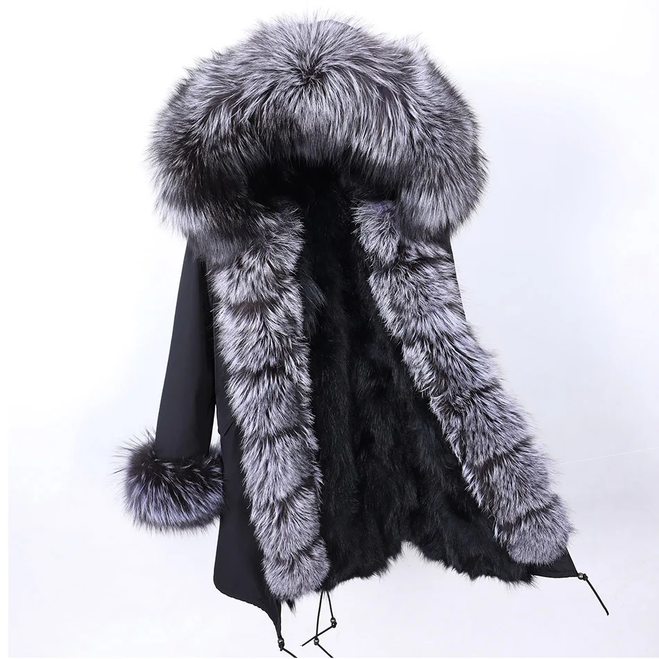 2021 Winter Jacket 7XL Women Waterproof Long Parka Real Fur Coat Natural Raccoon Fox Fur Collar Outerwear Streetwear Fur Coat enlarge
