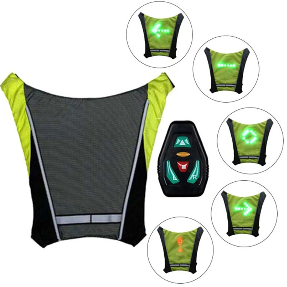 

Wireless Cycling Vest MTB Bike Bag Safety LED Turn Signal Light Vest Bicycle Reflective Warning Vests With Remote Control
