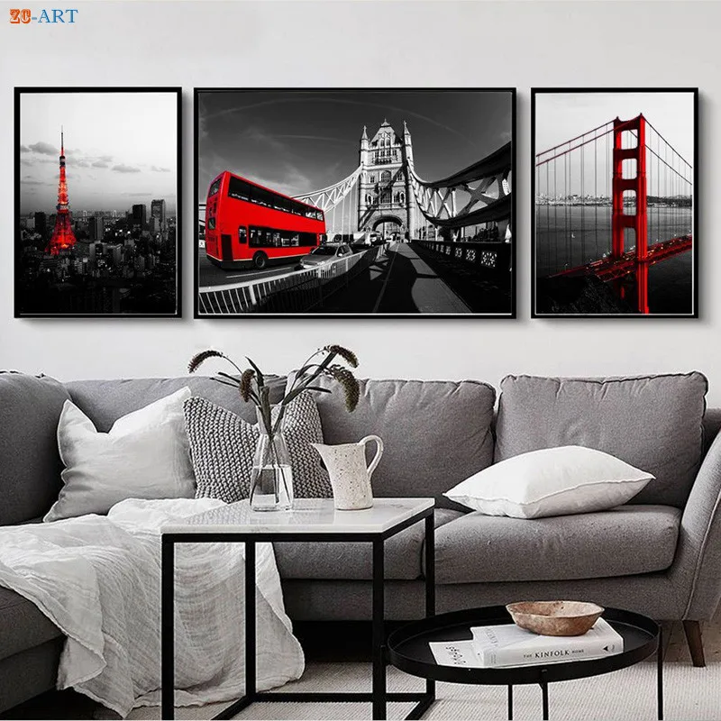 

Modern City Series Canvas Painting Golden Gate Bridge Prints Wall Art San Francisco Black and White Poster Office Decor