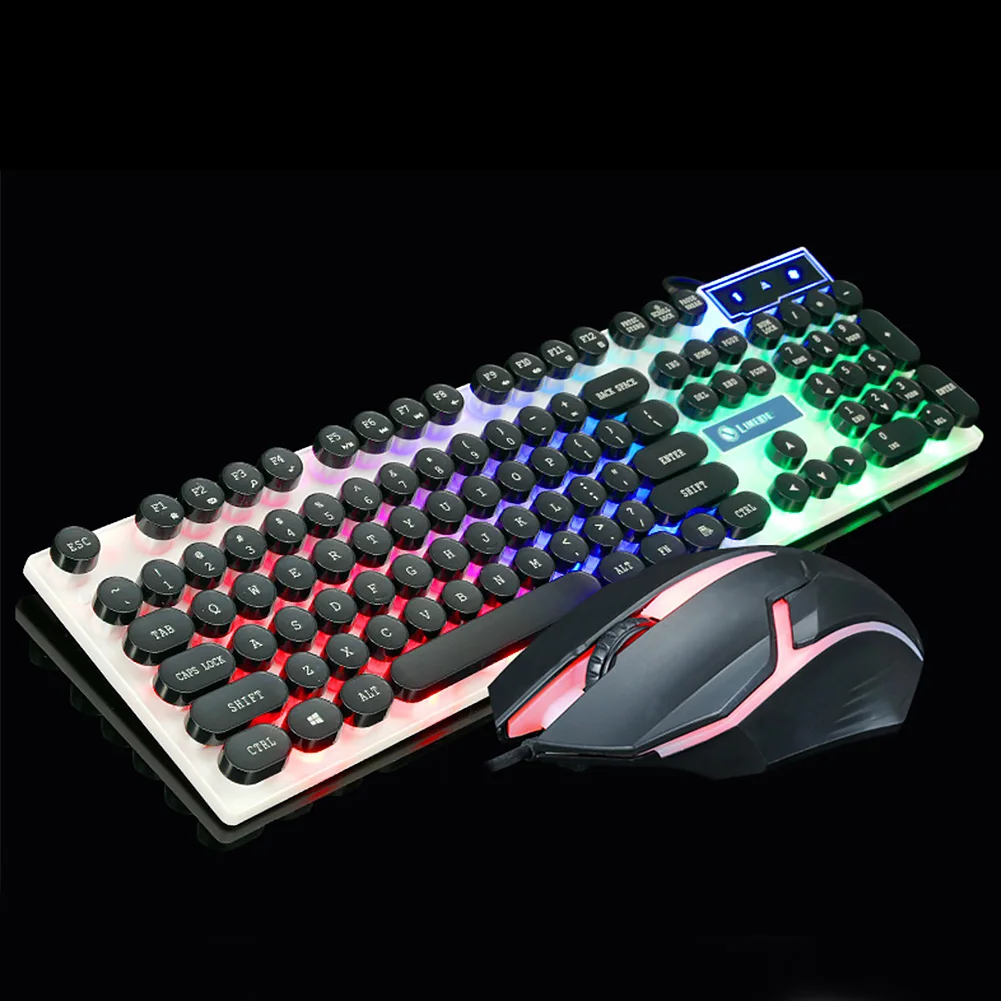 Office Keyboard Mouse Set Mechanical Touch USB Wired Left Right Multimedia Buttons Colorful Backlight Desktop Gaming Sensitive | Компьютеры