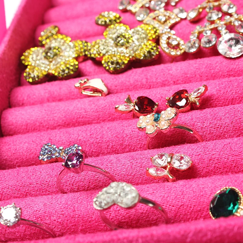 

Velvet Carrying Case Jewelry Organizer Ring Display Tray Holder Storage Box Necklace Hooks Showcase Metal Lock