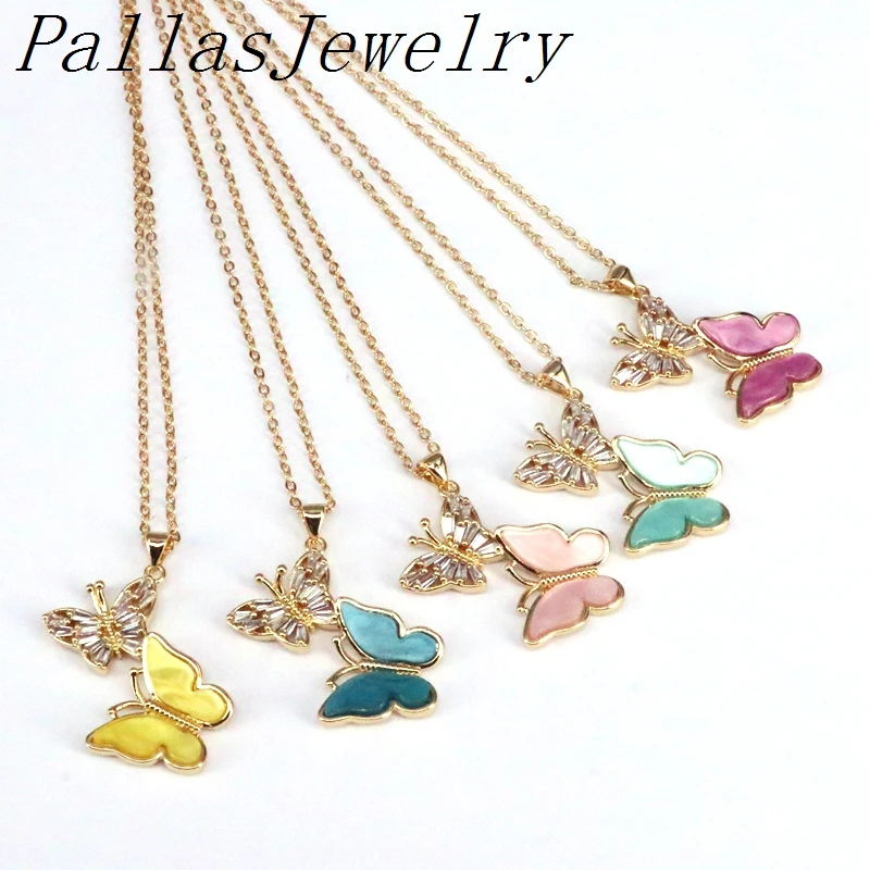 

8Pcs, 2020 New Cubic Zircon Micro Pave Shiny Butterfly Necklace For Women Jewelry Pendant Necklace Wholesale