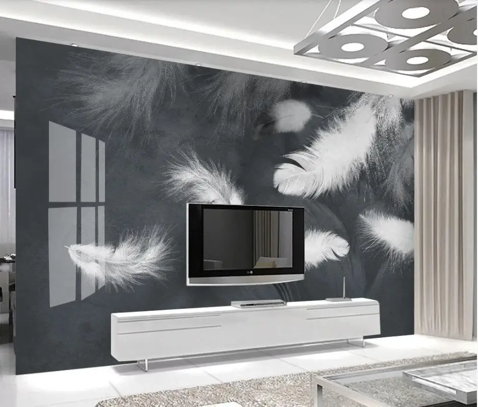 

AINYOOUSEM Modern minimalist white feather TV background wall papier peint papel de parede wallpaper 3d wallpaper stickers