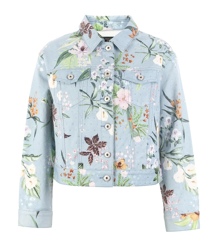 Vero Moda женская джинсовая куртка из хлопка с принтом, стразы | 319257508